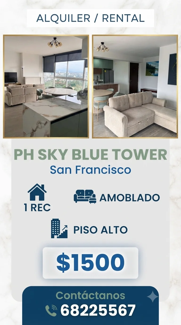 ALQUILO APTO 1 REC SKY BLUE TOWER en Panama, Panamá